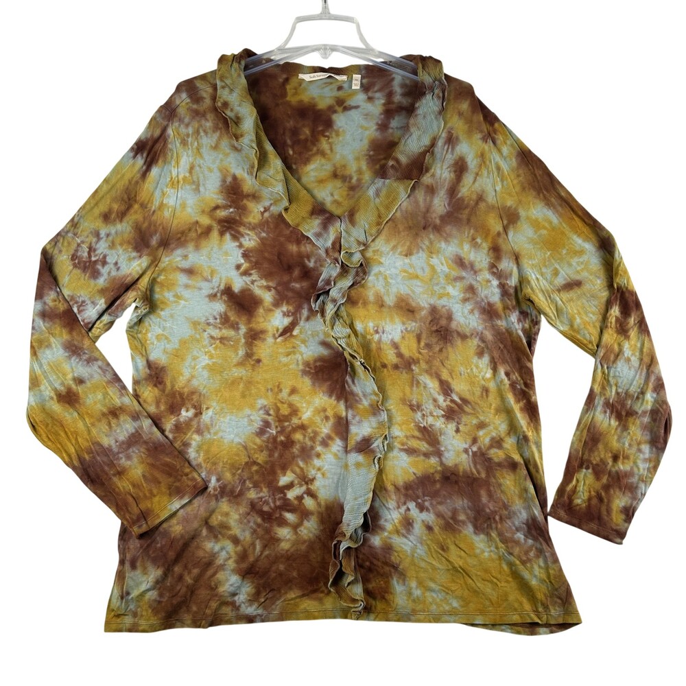 Soft Surroundings Blouse Womens 2X Tie Dye Long Sleeve Ruffle V-Neck Tunic